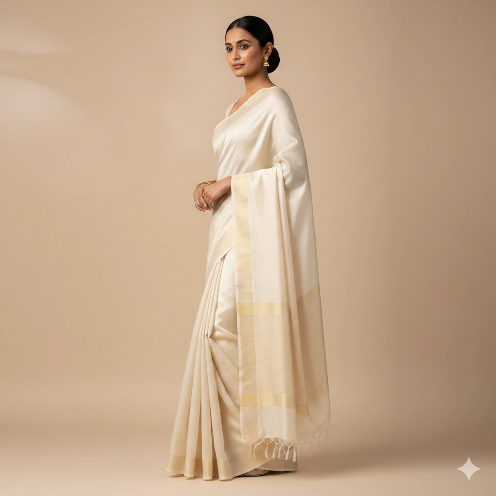 Gemini_Generated_Image_bujva6bujva6bujv Ivory Silk Saree - Image 1